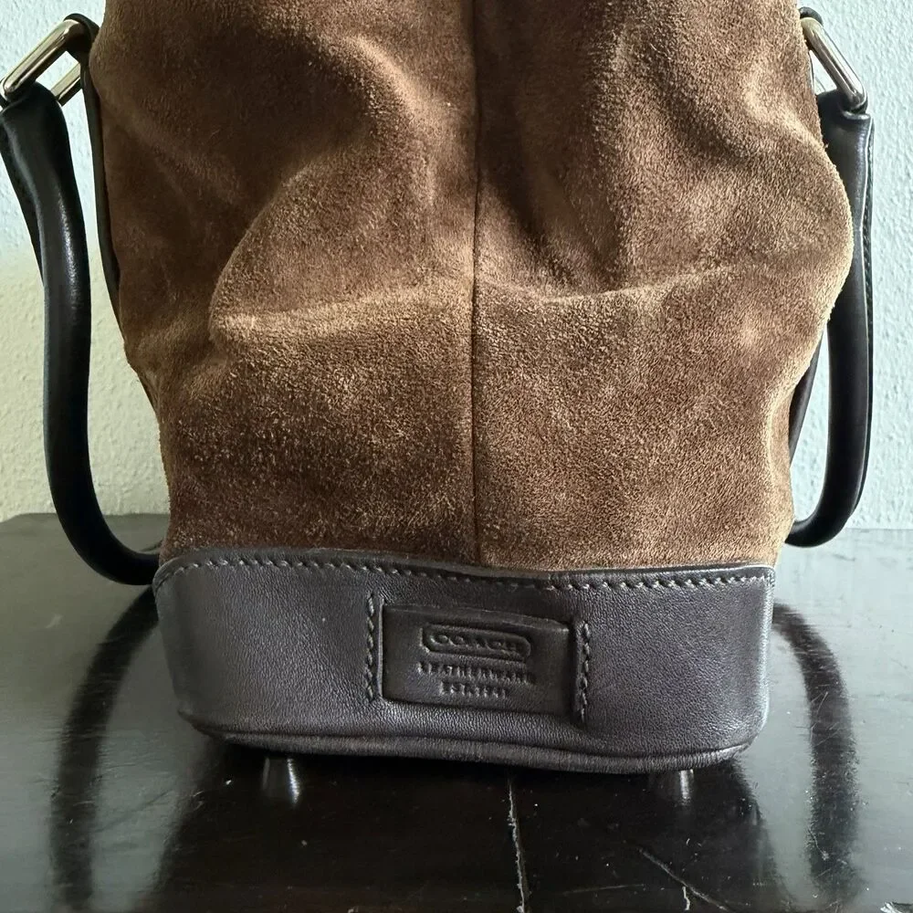 Coach Vtg Y2K 2000s Chocolate Brown Suede Hamptons Leather Trim Satchel Tote Bag